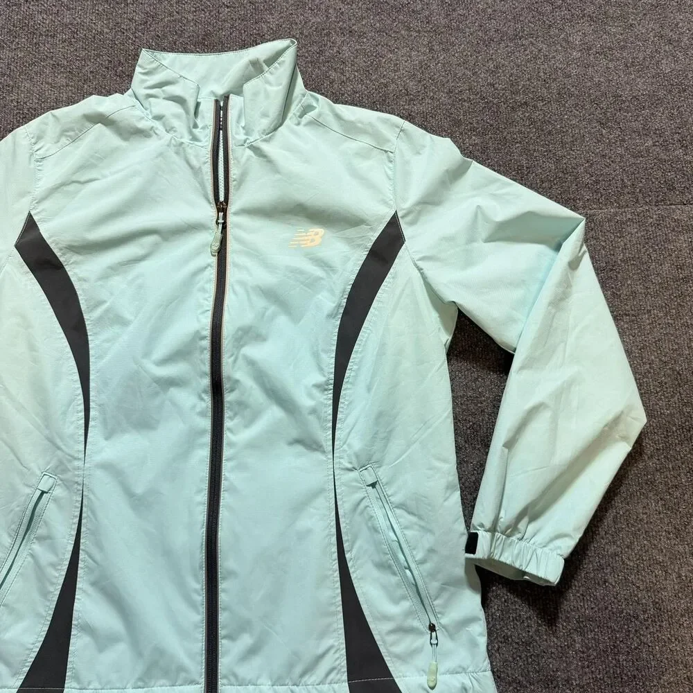 New Balance Jacket Womens Large Blue Colorblock Full Zip Running Windbreaker